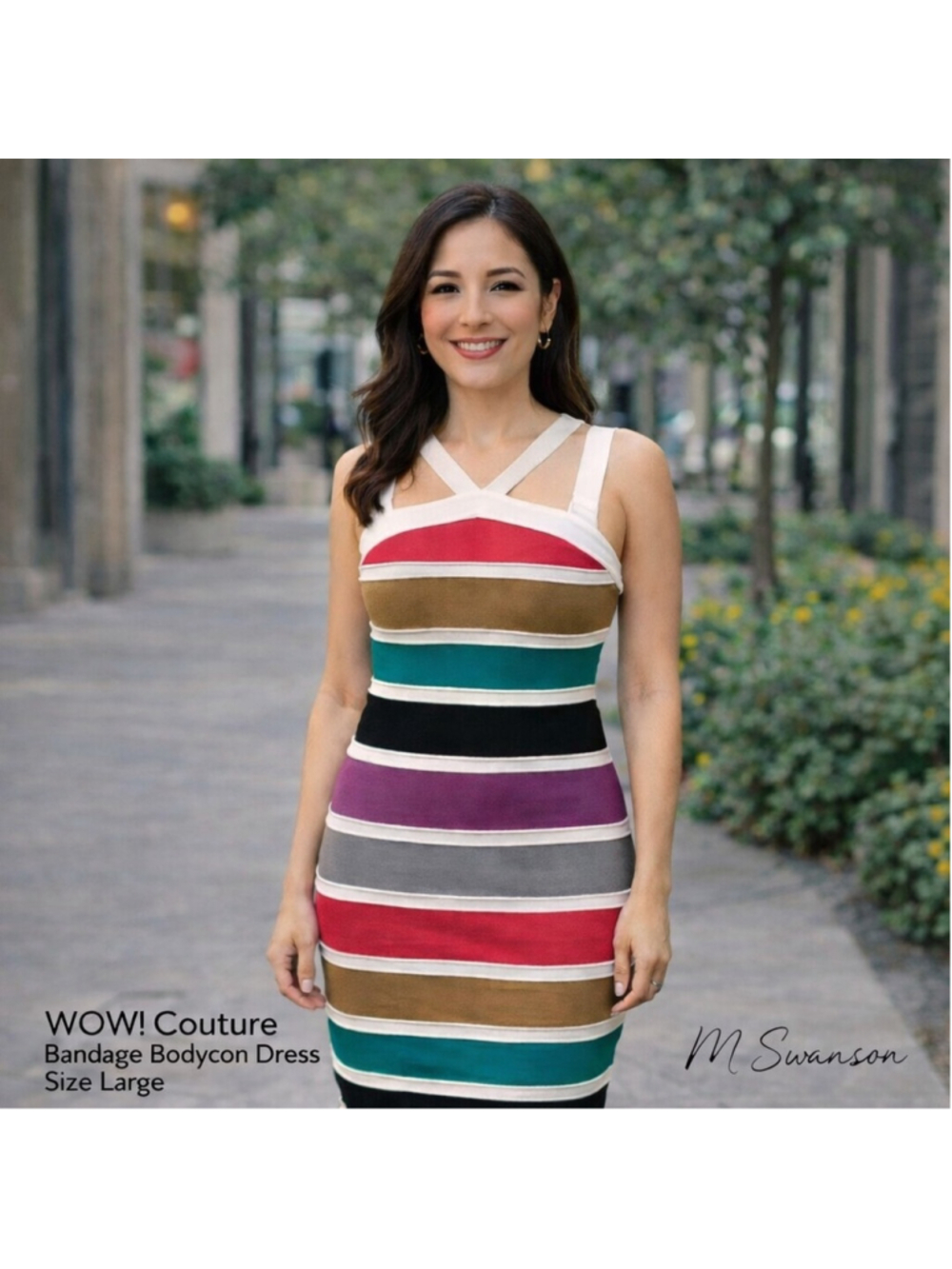 WOW! Junior Size Couture Multicolor Striped Bandage Dress – Size Large (Junior)